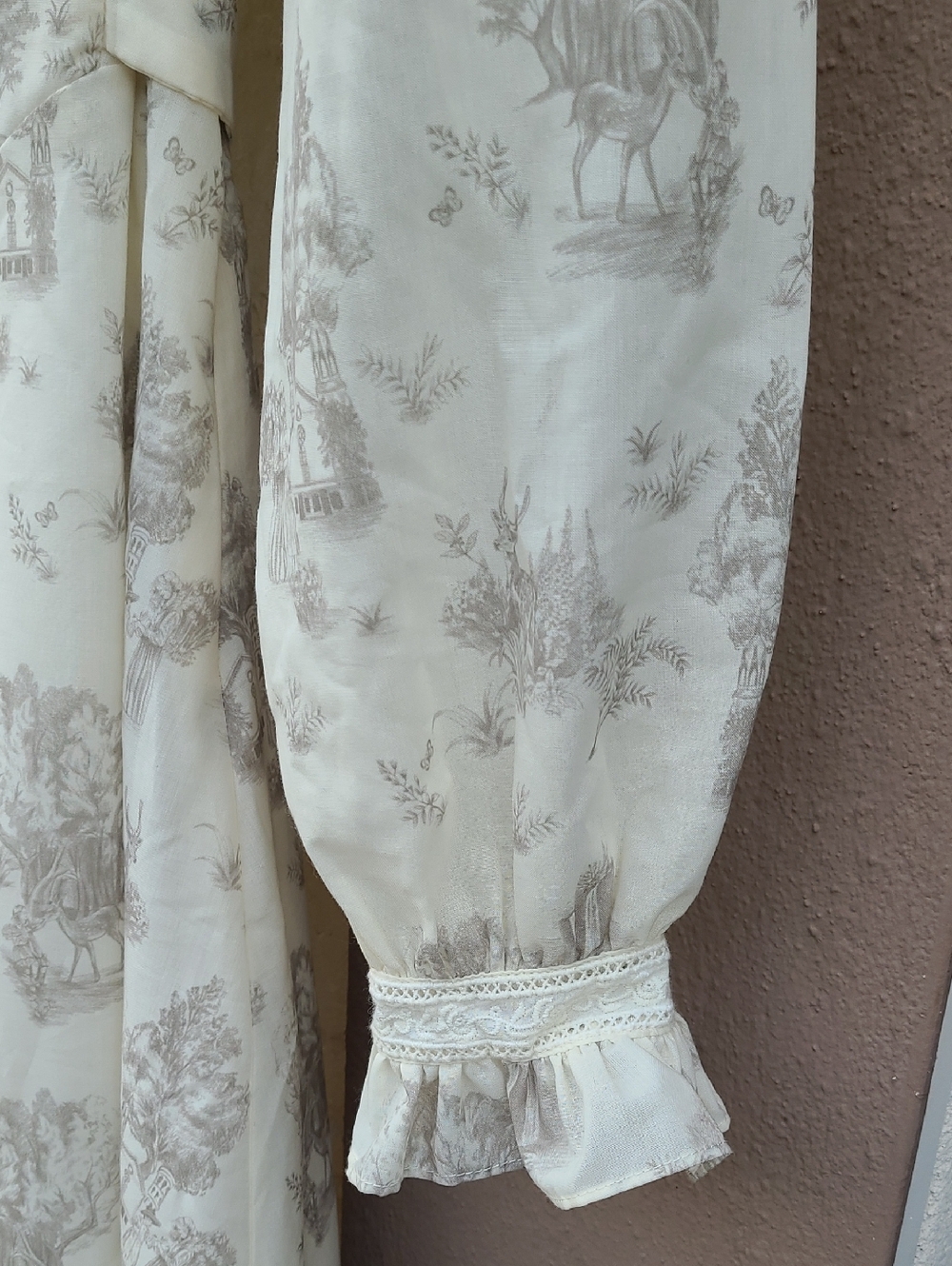 Simple Retro Vintage Wrap Dress Midi Tie Beige Cream Zipper M Ruffle Long Sleeve - Picture 5 of 10